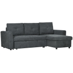 HOMCOM 3-Zit Slaapsofa met bedfunctie, slaapbank met chaise longue, gestoffeerde bank, Donkergrijs
