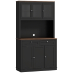 HOMCOM Alacena de Cocina con 3 Puertas de Vidrio Compartimento Abierto 2 Cajones y Estantes Ajustables 100x40x180 cm Negro