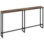 HOMCOM Smalle Consoletafel met Oplaadstation, Industriële Stijl, Stalen Frame, Bruin