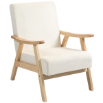 HOMCOM Gestoffeerde Stoel, Schuimvulling, Rubberhouten Frame, Crèmewit