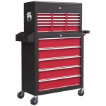 HOMCOM Gereedschapswagen, Tweedelig, Afsluitbaar, 14 Laden, Zijwand met Gaten, Staal, Rood