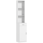 HOMCOM Hoge Badkamerkast, Smal Ontwerp, Lade, Schappen, Kast, Spaanplaat, Wit