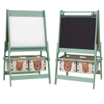 AIYAPLAY Caballete Infantil 3 en 1 Caballete para Niños de Doble Cara con Rollo de Papel Pizarras y 2 Cestas 54x46,5x93 cm Verde