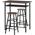 HOMCOM Bartafel Set, 3-delig, Tafel & 2 Krukken, Opbergrek, Industrieel Ontwerp, Zwart/Eiken