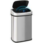 HOMCOM Pattumiera Cestino Bidone con Coperchio a Sensore ad Infrarossi per Cucina Bagno Capacità 58L in Acciaio ABS 40.9 × 28.9 × 68cm