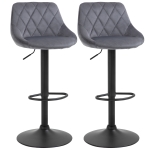 HOMCOM Set van 2 barkrukken, in hoogte verstelbare barkruk met leuning, fluweellook, metalen frame, voetensteun, draaibaar, donkergrijs