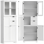 HOMCOM Meuble haut de rangement, armoire avec portes vitrées et étagères réglables pour salle de bain, cuisine, salon, blanc