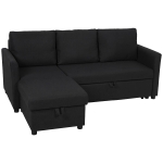 HOMCOM Canapea Extensibilă de Colț cu Aspect de In și Compartiment de Depozitare Ascuns, 192x148x86 cm, Gri Antracit