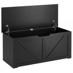 HOMCOM 127L Home Storage Box, with Safety Hinges - Black Wood-Effect