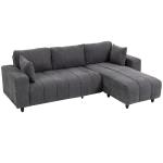 HOMCOM Sofá Chaise Longue Reversible de 3 Plazas 2 Almohadas Tapizado en Lino Marco de Acero 242x156x87 cm Gris Oscuro