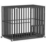 PawHut Heavy Duty Dog Crate, Dog Cage with Wheels for Small Medium Breeds, Metal Pet Kennel with Removable Tray