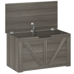 HOMCOM 100L Home Storage Box, with Safety Hinge - Dark Grey Wood-Effect