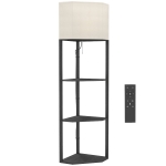 HOMCOM Corner Floor Lamp with Shelves and Lights, Modern Dimmable Standing Lamp with 3000K/4000K/6000K Colour Temperature
