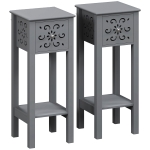 HOMCOM Set of Two Elegant Floral Cut-Out Side Tables - Grey