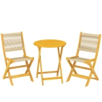 Outsunny Balkonmöbel Set 3 teilig Polyrattan Holz klappbar Gartenmöbel Set mit Tisch 2 Stühle, Atmungsaktiv