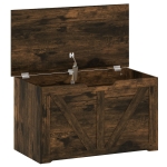 HOMCOM 100L Home Storage Box, with Safety Hinge - Rustic Brown Wood-Effect