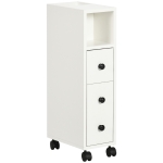 Kleankin Armário de Casa de Banho Móvel Auxiliar para Espaço Reduzido com Rodas Prateleiras Abertas Armário e Gaveta 18x30x68,5cm Branco