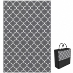 Outsunny Alfombra Exterior Reversible 182x274 cm de Plástico Impermeable para Terraza Patio Camping Playa Gris y Blanco