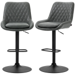 HOMCOM Retro Bar Stools Set of 2, Adjustable Kitchen Stool, Upholstered Bar Chairs with Back, Swivel Seat, Dark Grey