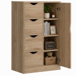 HOMCOM Armario de Salón Aparador Auxiliar con 4 Cajones 1 Puerta y Estante Interior Mueble de Almacenaje Multiusos para Baño Dormitorio Comedor 54x29x83 cm Roble