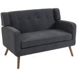 HOMCOM 2 Seater Sofa, 118 cm Corduroy Small Loveseat with Spring Cushion, Wood Legs for Small Space, Living Room, Dark Grey