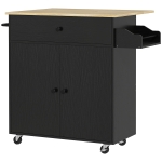 HOMCOM Küchenwagen mit Schublade, Schrankfach, Handtuchstange, 106 x 42 x 87 cm, Schwarz/Eiche