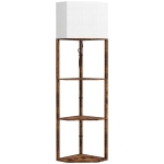 HOMCOM Corner Floor Lamp with Shelves, Tall Standing Lamps for Living Room, with Pull Chain Switch Bulb not Included, Rustic Brown