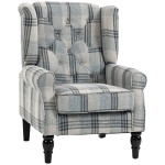 HOMCOM Faux Linen Armchair with Thick Spring Cushion, Wingback Accent Chair with High Back, Solid Wood Legs, Mixed Plaid