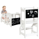 HOMCOM Torre de Aprendizaje 2 en 1 Convertible en Escritorio con Pizarra y Barra de Seguridad 42x44x86 cm Blanco