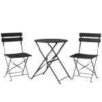 Outsunny Ensemble Bistrot de Jardin 3 Pièces Table et 2 Chaises Pliantes à Lattes Double Protection Antirouille Noir
