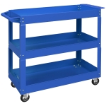 DURHAND Chariot desserte d'atelier acier 3 plateaux sur roulettes avec poignée charge max. 150 kg 83 x 35,3 x 76 cm acier bleu