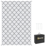 Outsunny Reversible Outdoor Rug with Carry Bag, Waterproof Plastic Straw Mat for Garden, Deck, RV, Picnic, Beach, Camping, 182 x 274cm, Grey