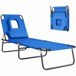 Outsunny Bain de soleil chaise longue pliante avec appuie-tête, trou de lecture, transat inclinable 4 positions en Oxford 600D, transat jardin extérieur camping piscine terrasse, 190x56x28cm, bleu