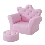 HOMCOM Set Poltrona per Bambini con Poggiapiedi e Bottoni Brillanti, Struttura in Legno con Imbottitura, Rivestimento plastica Rosa