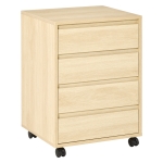 HOMCOM Caisson de Bureau, Rangement Bureau sur Roulettes, 4 Tiroirs Coulissants en Bois, Naturel