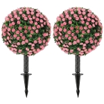 HOMCOM Artificial Rose Topiary UV Resistant, 2-Pack Fake Plants, 55 cm, Pink