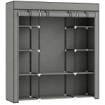 HOMCOM Clothes Storage Organiser with Hanging Rail, Shelves, Portable Wardrobe, Foldable Fabric Wardrobe, Dark Grey