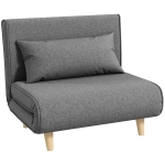 HOMCOM Fauteuil convertible 1 place, fauteuil-lit chauffeuse 3 en 1, dossier réglable, oreiller, tissu en lin, 94x78x80cm, gris