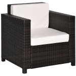 Outsunny Single Seater Rattan Chair, PE Wicker Garden Armchair with 10 cm Thickened Cushion, All-Weather Rattan Garden Chair with Armrests, Brown