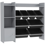 AIYAPLAY Toy Storage Unit with 8 Removable Bins, Storage Shelves, Cabinet, Grey