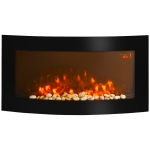 HOMCOM Led Wall Mounted Fireplace Curved Glass Electric Fire Place Fire Place 7 Colour Side Lights Slimline, 1000/2000W, 89.2cm x 48cm