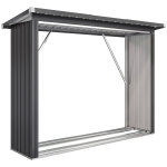 Outsunny Abri-bûches couvert support pour bois de chauffage plancher surélevé toit incliné, acier galvanisé 213x66,5x150cm gris