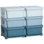 HOMCOM Organisateur de jouets pour enfants à 3 niveaux avec 6 tiroirs, boîtes de rangement en plastique, 75x37x56,5cm, bleu