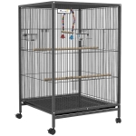 PawHut Jaula para Pájaros con Ruedas con Comederos Perchas Columpio Estante y Bandeja Extraíble 48x46x78 cm Gris