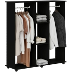 HOMCOM Open Wardrobe Double Mobile Storage Shelves Organizer W/6 Wheels-Black