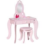 HOMCOM Toucador Infantil com Banco e Espelho Estilo Princesa Mesa de Maquilhagem Infantil com Gaveta 60x36x88cm Rosa