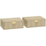HOMCOM Modern Floating Nightstands Set of 2, Wall Mounted Bedside Tables with Wave Drawer Oak