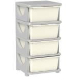 HOMCOM Organisateur de jouets pour enfants avec 4 tiroirs à 4 niveaux, boîtes de rangement en plastique, 37 x 37 x 76 cm, crème