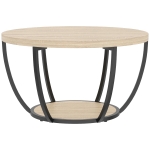 HOMCOM Mesa de Centro Mesa de Café Redonda para Salón con Estante de Almacenaje y Marco de Metal 80x80x43,8 cm Roble