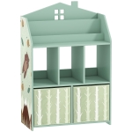 AIYAPLAY Meuble rangement enfant, bibliothèque enfants avec étagères ouvertes et 2 tiroirs en tissu, MDF, vert